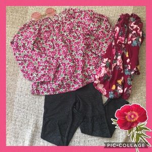 Two red/pink floral tunics and jeggings